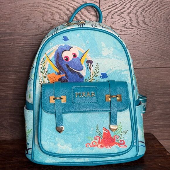 WondaPop Disney Finding Dory 11" Vegan Leather Mini Backpack in Blue. NWT - Picture 5 of 13